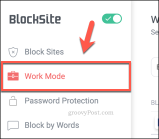 Вкладка «Режим работы BlockSite»
