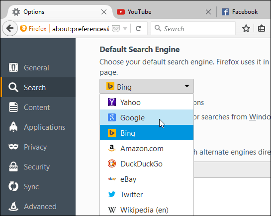 установить поисковик Firefox