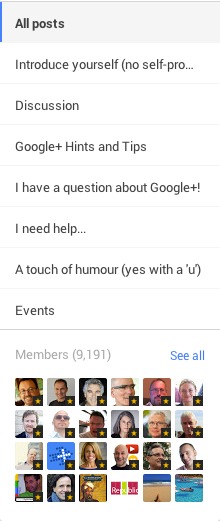 категории сообщества Google Plus