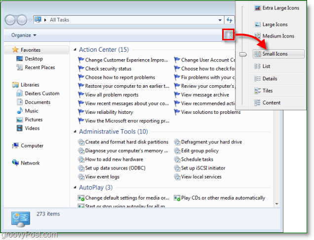 Скриншот Windows 7 - все готово, переключитесь в режим просмотра небольших значков