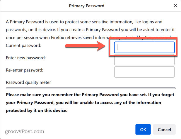 фаерфокс введите текущий пароль