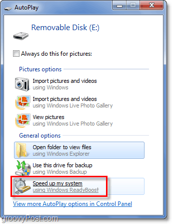 автоматически запустить SD-карту в ReadyBoost из Windows 7