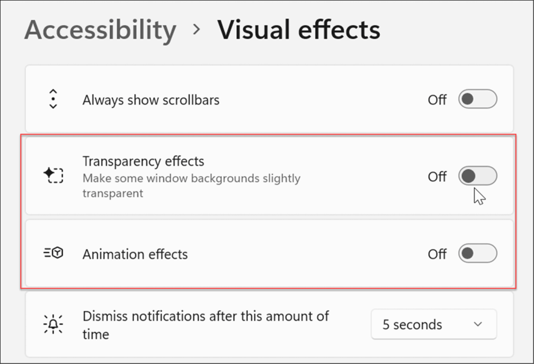 специальные возможности визуальные эффекты настройки windows 11