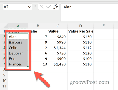 excel выбрать диапазон