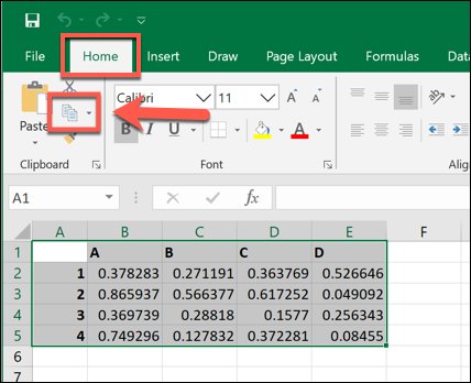 Копирование выбранных данных в Microsoft Excel