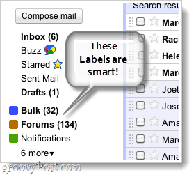 скриншоты смарт-ярлыков Gmail