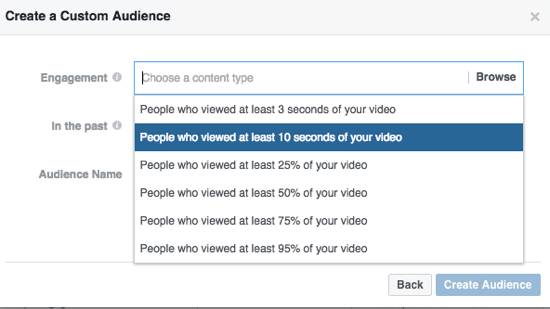 Сузьте свою аудиторию на Facebook по проценту просмотра видео.