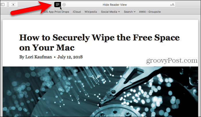 Скрыть представление Reader в Safari для Mac
