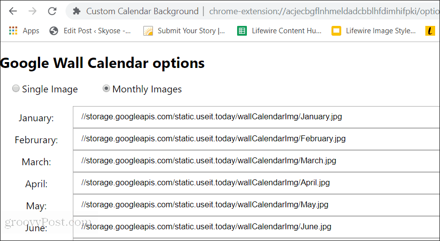 пользовательские настройки фона календаря