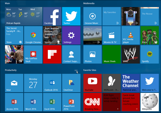 Большое меню «Плитка» в Windows 10