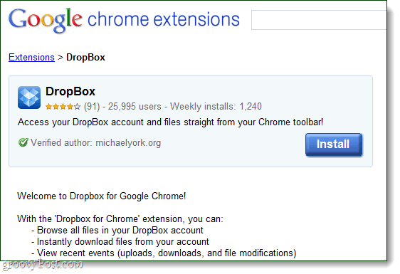 Dropbox для Google Chrome как расширение от michaelyork.org