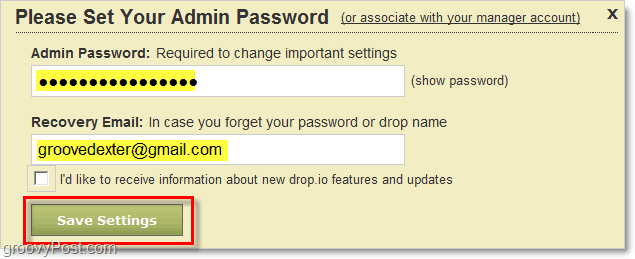 как установить пароль администратора drop.io
