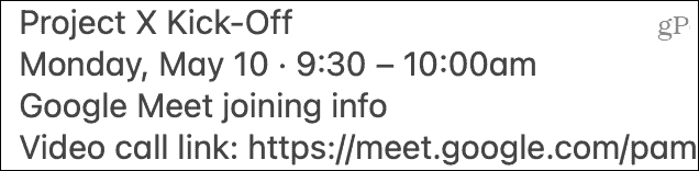 Вставить приглашение в Google Meet