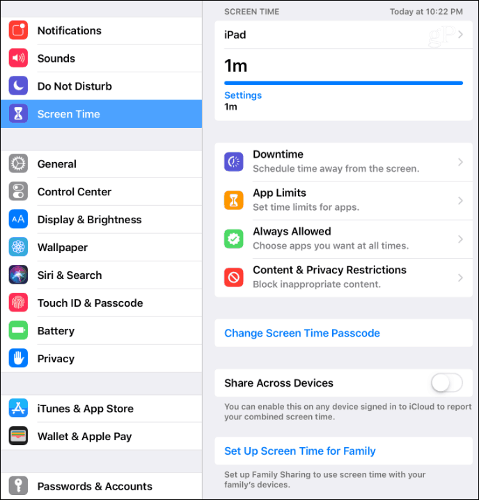 Настройки времени экрана iOS 12