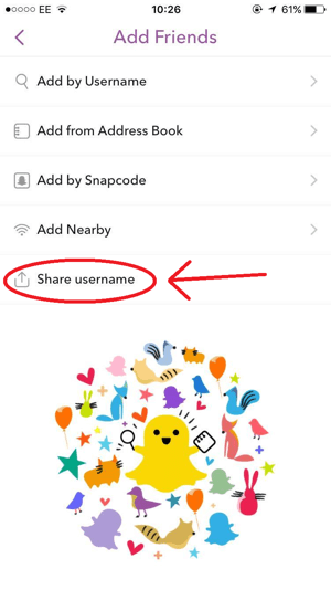 Snapchat поделиться именем пользователя