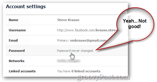 Facebook отображает последнюю смену пароля