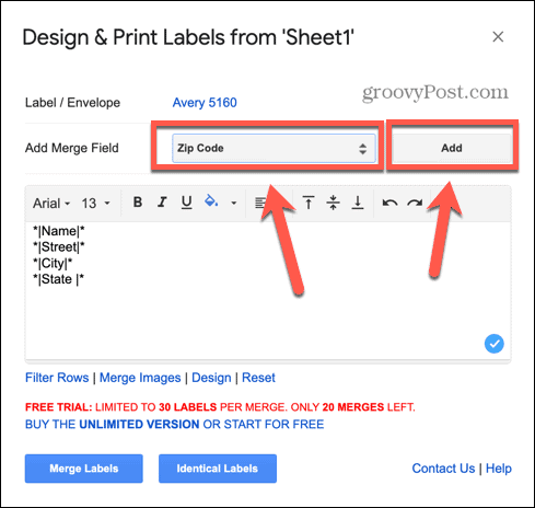 Google Sheets добавить поле метки