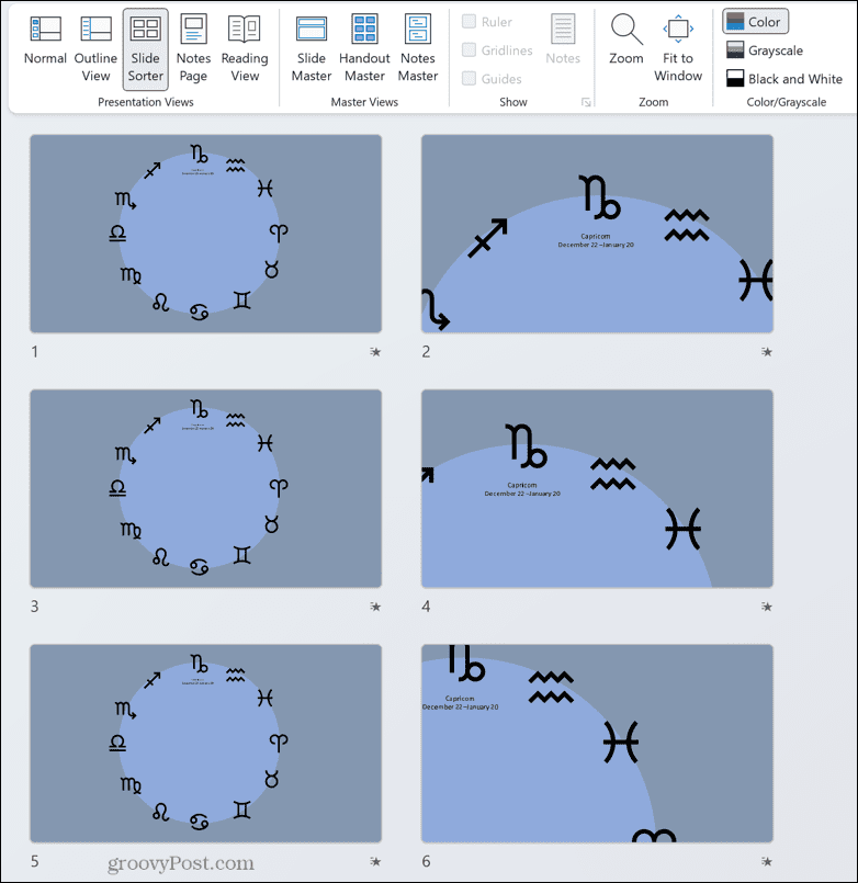 вид сортировщика слайдов PowerPoint