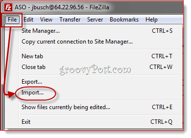 Импортирование записей FileZilla Site Manager
