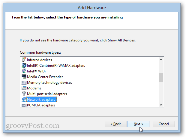 Установка петлевого адаптера в Windows 8