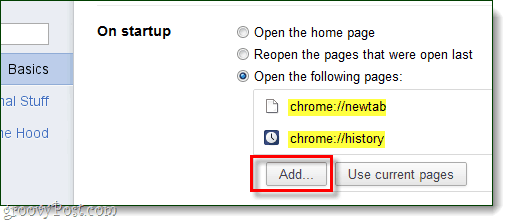 Chrome startup Добавить страницы для открытия