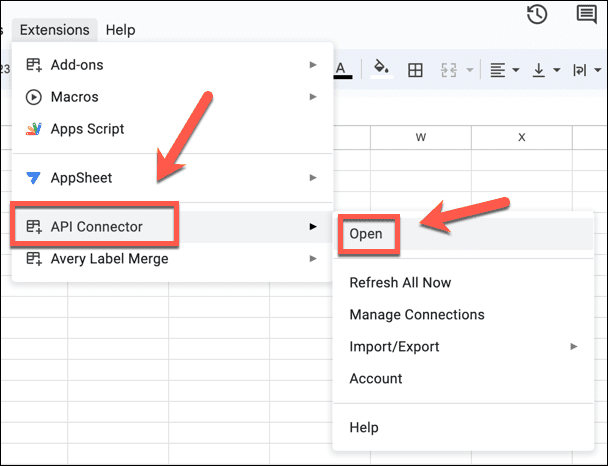 Google Sheets открыть API-коннектор