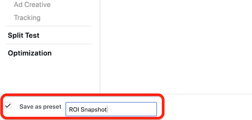 создать настраиваемый отчет моментального снимка ROI в Facebook Ads Manager, шаг 8