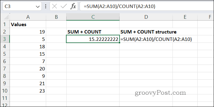 SUMCOUNT средний результат в Excel