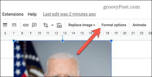 Кнопка параметров формата изображения Google Slides