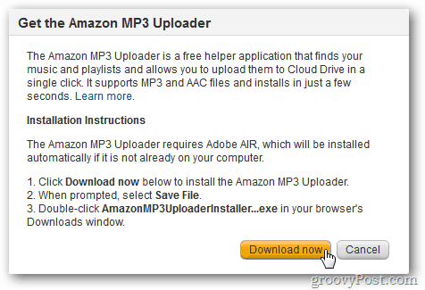 Установите Amazon MP3 Uploader