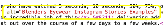 Как добавить замещающий текст к сообщениям Instagram, пример замещающего текста в html-коде