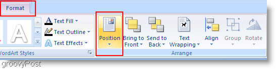 Microsoft Word 2007 Изменить позицию