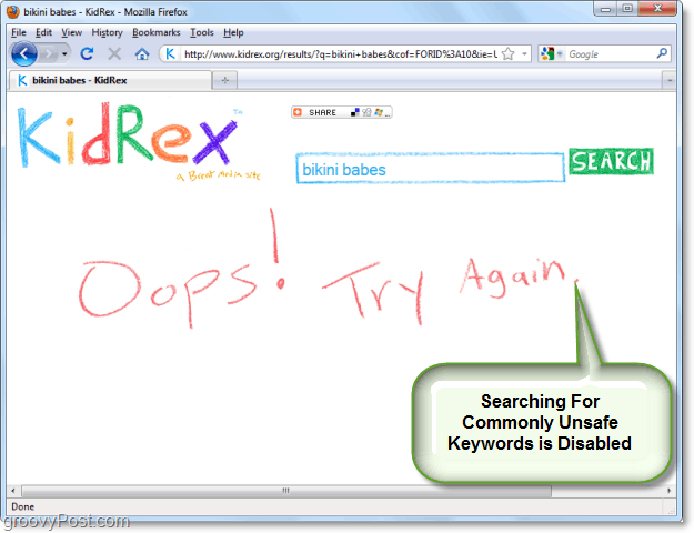 заблокировать плохие слова от поиска с Kidrex