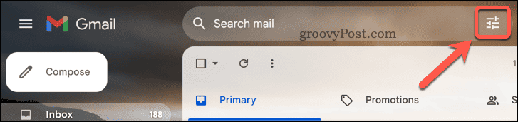Кнопка расширенного поиска Gmail