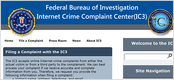 Если кто-то выдает себя за вашу компанию, сообщите о мошенничестве в Центр жалоб на Интернет-преступления ФБР.