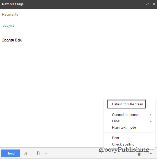 Новый Gmail Compose на весь экран