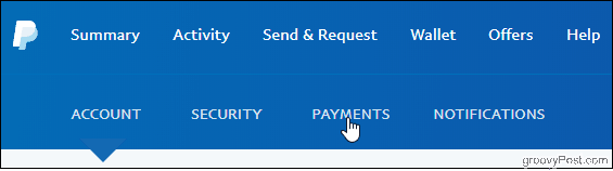 PayPal Нажмите вкладку Платежи
