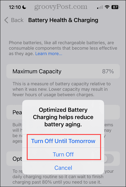 Отключите параметры оптимизированной зарядки аккумулятора на iPhone