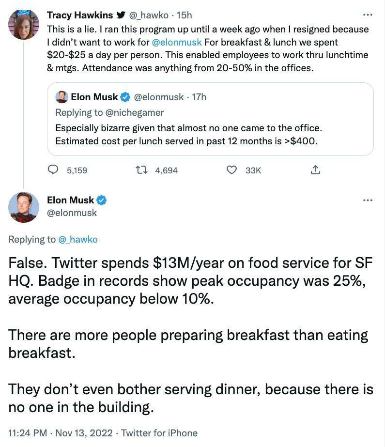 Илон Маск и Трейси Хокинс поссорились в Twitter