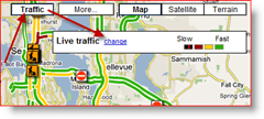Опция изменения трафика Карт Google для живого трафика