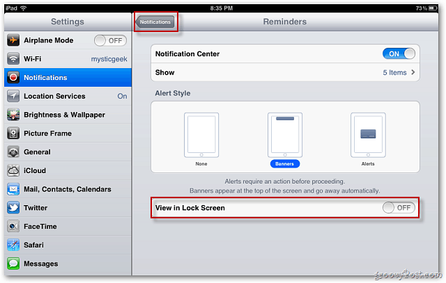 Apple iOS 5: отключить отображение уведомлений на экране блокировки