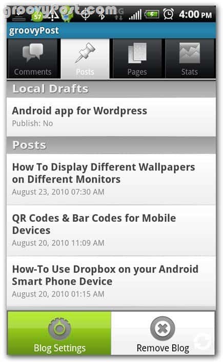 Wordpress на Android Посты обзор - черновики