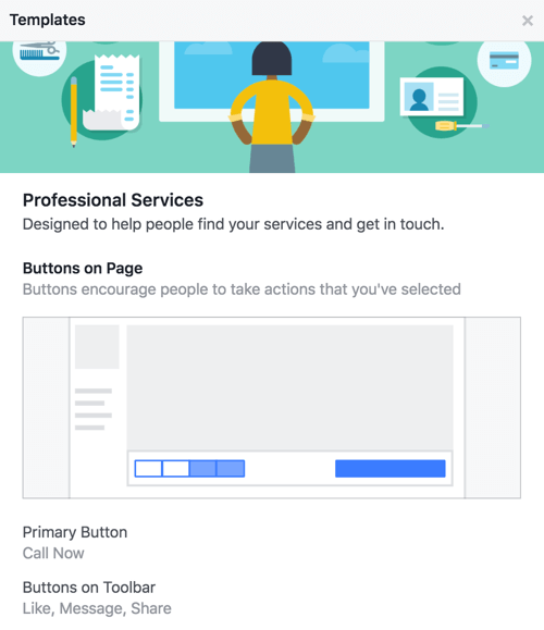 Узнайте, какие кнопки и призывы к действию присутствуют в шаблоне вашей страницы Facebook.