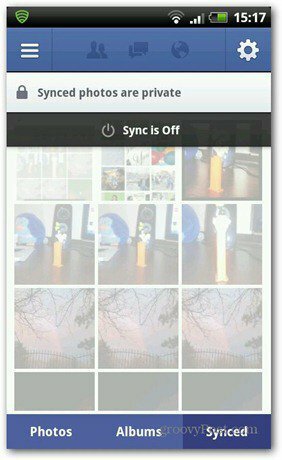 Синхронизация фотографий в Facebook отключена