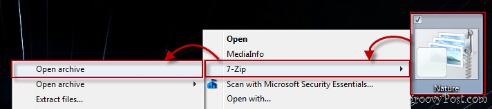 Контекстное меню Windows 7 с использованием 7-zip