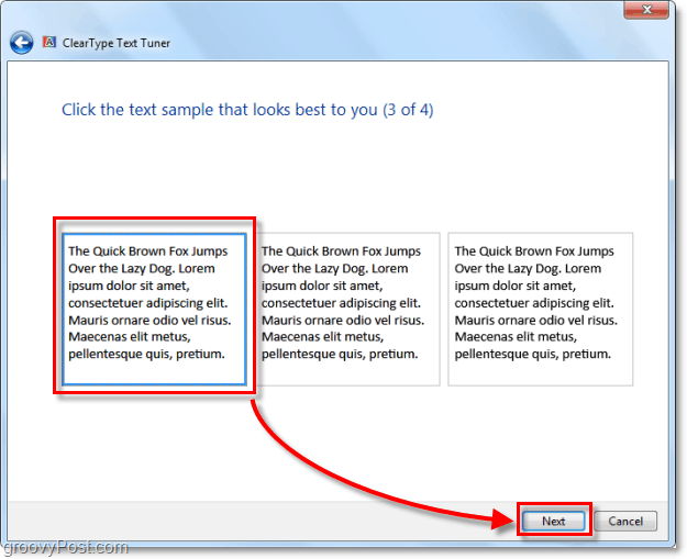 Шаг 3 калибровки clearType в Windows 7
