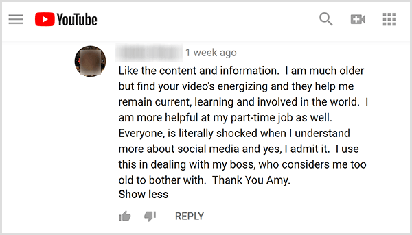 Эми Ландино получила положительные отзывы о своем видеоконтенте от аудитории. Например, пользователь отмечает, что ее видео помогают мне оставаться актуальными, учиться и участвовать в жизни мира. Я также более полезен на работе с частичной занятостью.