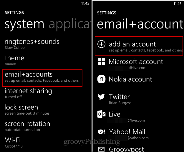 Как настроить учетные записи электронной почты и социальных сетей на Windows Phone