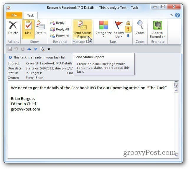 Как назначить задачи в Outlook 2010