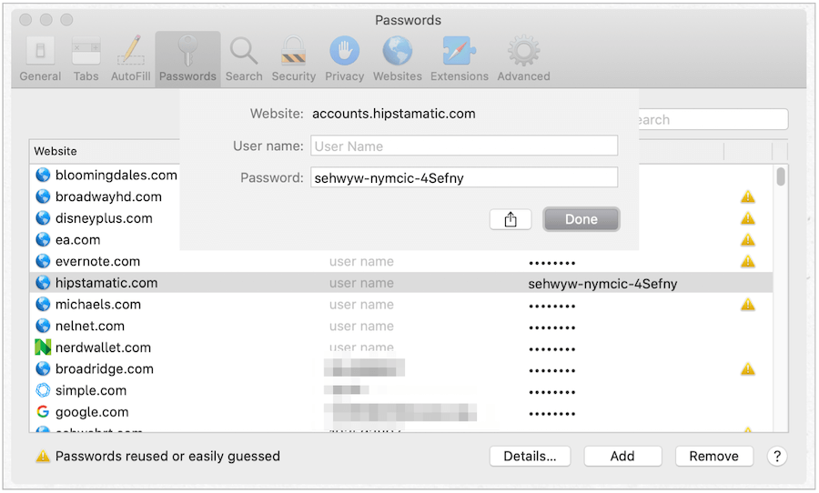 Веб-пароли Mac